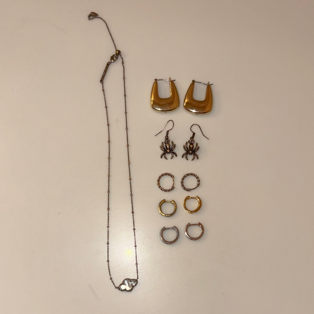 Gold and Silver Jewelry Set with Earrings and Kendra Scott Necklace